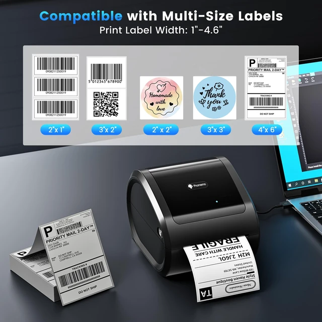 Alt view image 4 of 7 - Phomemo D520BT Thermal Label Printer for Business with Built-in Paper Bin | 4x6 Bluetooth Shipping Label Printer for Small Business & Packages, Compatible with Android, iOS, PC, Amazon, Shopify, USPS