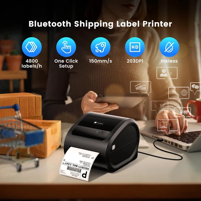 Alt view image 5 of 7 - Phomemo D520BT Thermal Label Printer for Business with Built-in Paper Bin | 4x6 Bluetooth Shipping Label Printer for Small Business & Packages, Compatible with Android, iOS, PC, Amazon, Shopify, USPS