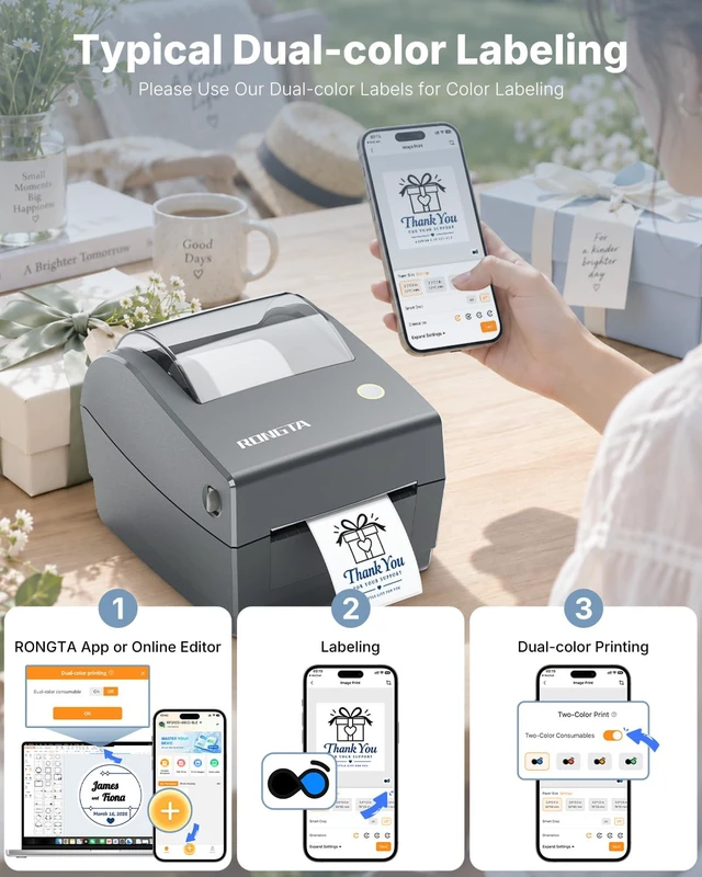 Alt view image 3 of 6 - Rongta Dual-color Thermal Label Printer, Bluetooth Printer, Dark Gray | Dual-Color Printing for Small Business, Compatible with iPad iPhone Android Windows macOS &Chrome