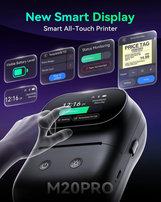 Alt view image 3 of 7 - Phomemo Label Maker, M20pro Touch Screen Thermal Label Printer | Auto-Detection, Offline Templates Printing Label Maker Machine with Tape for Home, School, Small Business, with 3 Roll Labels