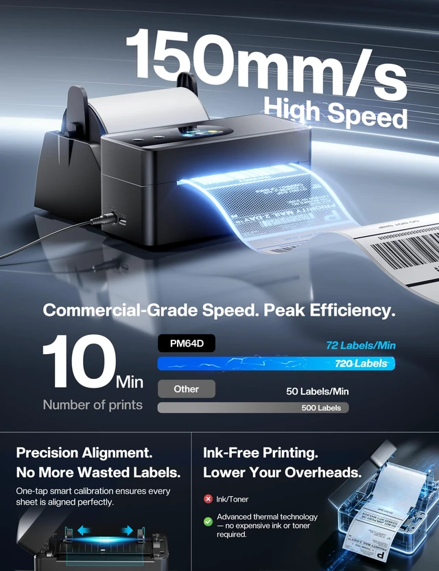 Alt view image 6 of 7 - Phomemo PM64D Shipping Label Printer with Touch Screen & Label Holder | Upgraded 4x6 Wireless Thermal Label Printer for Small Business & Shipping Package, Compatible with Amazon, Shopify, USPS