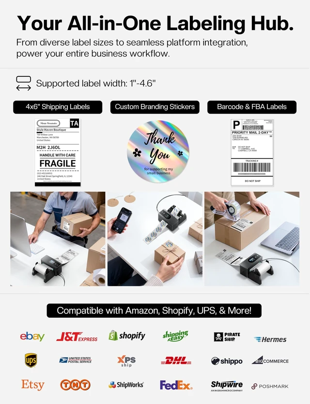 Alt view image 7 of 7 - Phomemo PM64D Shipping Label Printer with Touch Screen & Label Holder | Upgraded 4x6 Wireless Thermal Label Printer for Small Business & Shipping Package, Compatible with Amazon, Shopify, USPS
