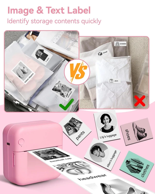 Alt view image 5 of 7 - Aptika Sticker Printer - Mini Printer with 14 Rolls Self-Adhesive Papers | Pocket Label Maker for iPhone / Android, Bluetooth Thermal Machine for Students Children Birthday, Pink