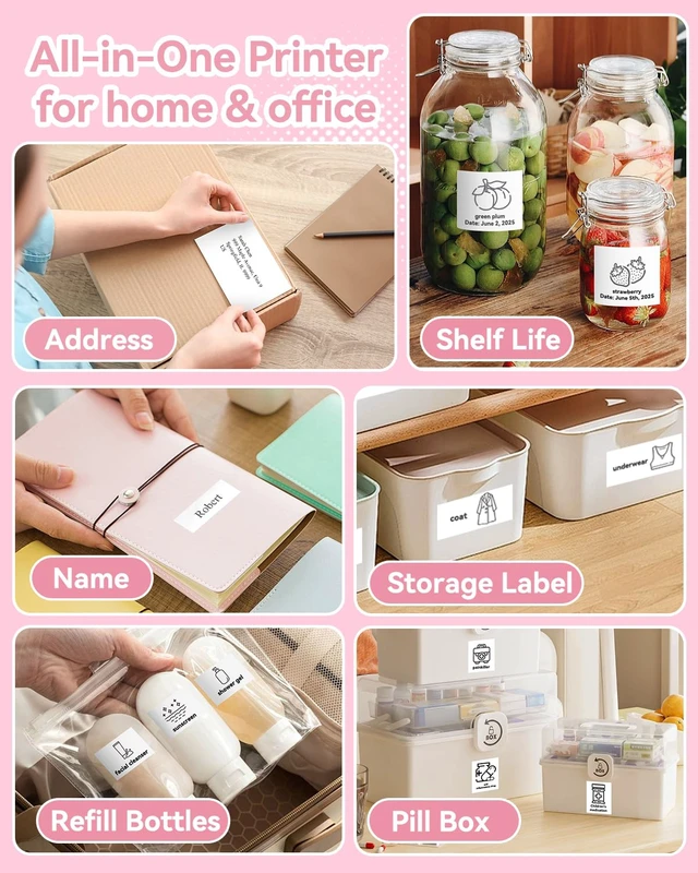 Alt view image 4 of 7 - Aptika Sticker Printer - Mini Printer with 14 Rolls Self-Adhesive Papers | Pocket Label Maker for iPhone / Android, Bluetooth Thermal Machine for Students Children Birthday, Pink