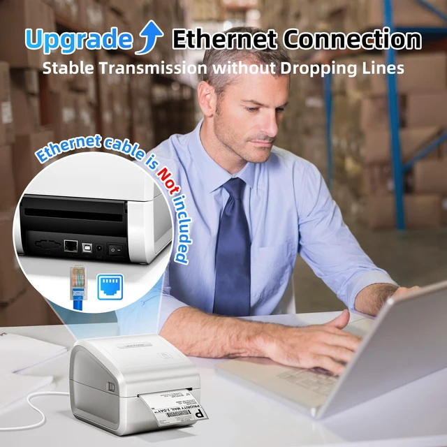 Alt view image 3 of 7 - Omezizy Bluetooth Thermal Label Printer 4x6, Wireless Thermal Labels Printers for Small Business, D550 Pro White Ethernet Shipping Label Printer, Support Bluetooth/Ethernet/USB