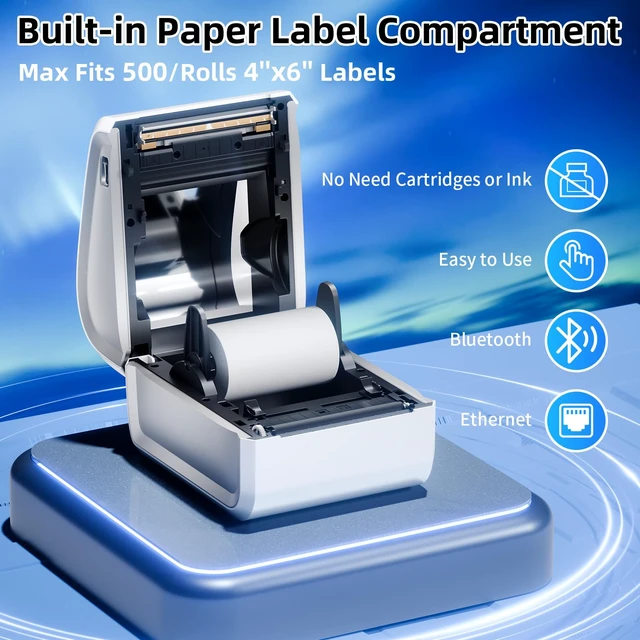 Alt view image 4 of 7 - Omezizy Bluetooth Thermal Label Printer 4x6, Wireless Thermal Labels Printers for Small Business, D550 Pro White Ethernet Shipping Label Printer, Support Bluetooth/Ethernet/USB