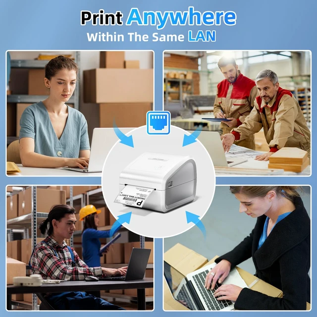 Alt view image 5 of 7 - Omezizy Bluetooth Thermal Label Printer 4x6, Wireless Thermal Labels Printers for Small Business, D550 Pro White Ethernet Shipping Label Printer, Support Bluetooth/Ethernet/USB