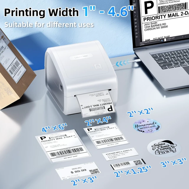 Alt view image 7 of 7 - Omezizy Bluetooth Thermal Label Printer 4x6, Wireless Thermal Labels Printers for Small Business, D550 Pro White Ethernet Shipping Label Printer, Support Bluetooth/Ethernet/USB