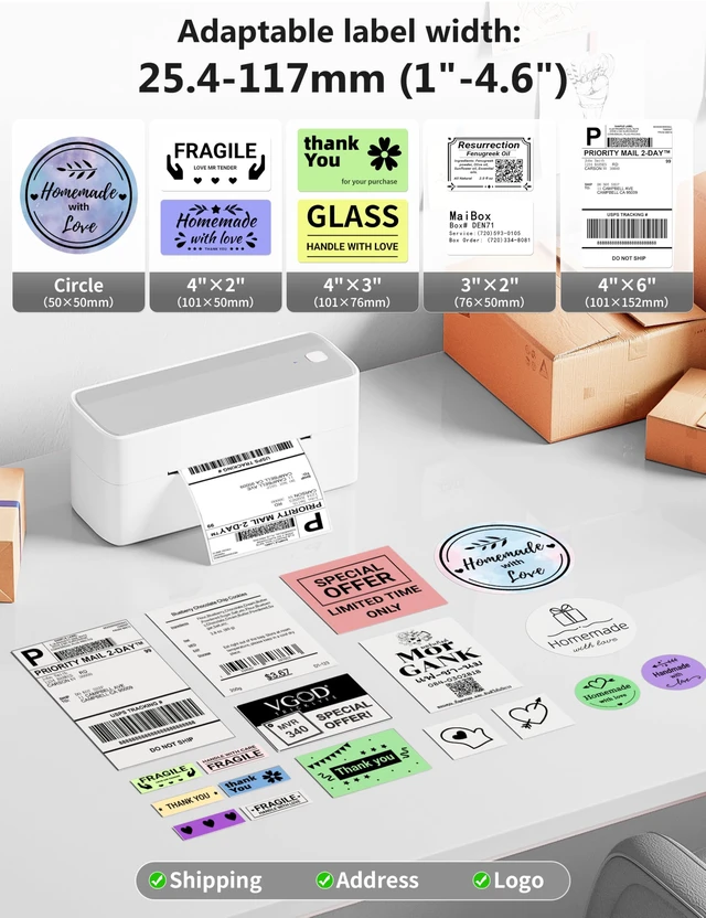 Alt view image 2 of 7 - Phomemo Bluetooth Thermal Label Printer, 241BT Label Printer & 20Pcs Labels | 4x6 Wireless Shipping Label Printer for Small Business & Package, Compatible with iPhone, Android, Shopify, USPS, Sliver