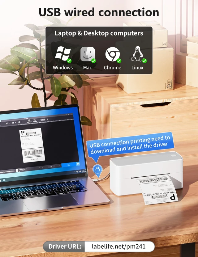 Alt view image 6 of 7 - Phomemo Bluetooth Thermal Label Printer, 241BT Label Printer & 20Pcs Labels | 4x6 Wireless Shipping Label Printer for Small Business & Package, Compatible with iPhone, Android, Shopify, USPS, Sliver