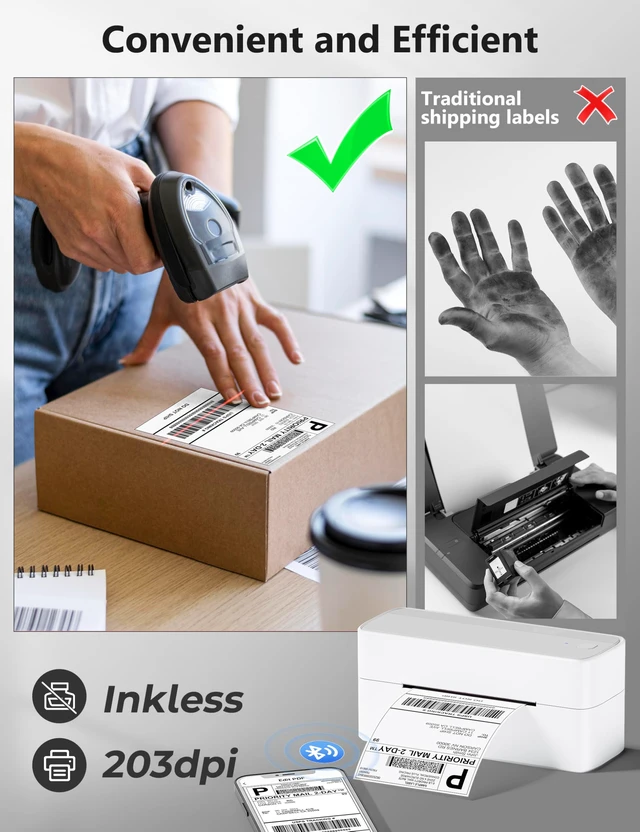 Alt view image 7 of 7 - Phomemo Bluetooth Thermal Label Printer, 241BT Label Printer & 20Pcs Labels | 4x6 Wireless Shipping Label Printer for Small Business & Package, Compatible with iPhone, Android, Shopify, USPS, Sliver