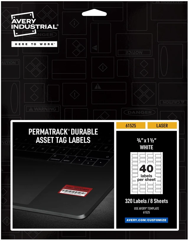 Main image of Avery® Durable Asset Tags, 0.75" x 1.5", White, 320 Labels | Waterproof Labels Great for Tracking Office Electronics, School Technology, Tools, Equipment, and Other Valuable Property