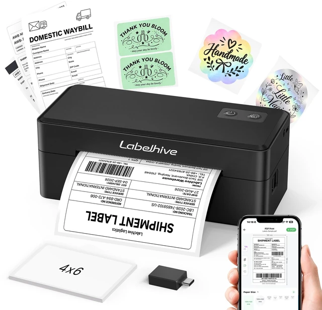 Main image of Labelhive Bluetooth Thermal Shipping Label Printer, Wireless 4x6 Printer | For Small Business, Online Sellers, Home Office, Warehouse & Shipping, Compatible with iPhone, Android, Windows & Mac