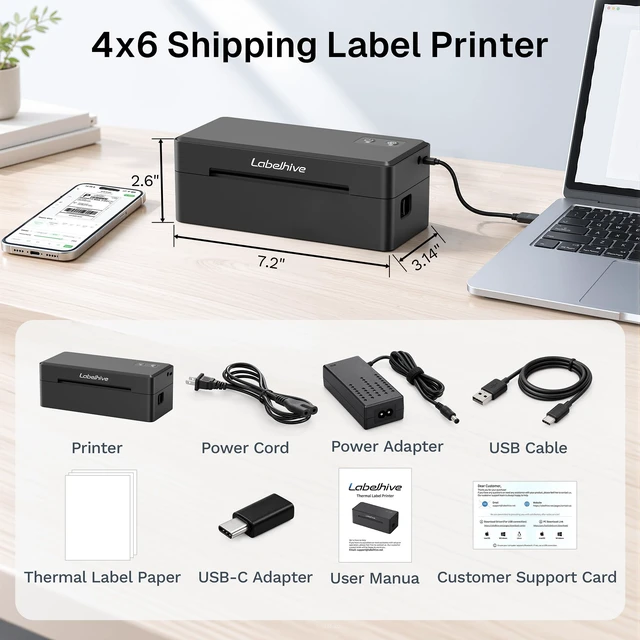 Alt view image 5 of 7 - Labelhive Bluetooth Thermal Shipping Label Printer, Wireless 4x6 Printer | For Small Business, Online Sellers, Home Office, Warehouse & Shipping, Compatible with iPhone, Android, Windows & Mac