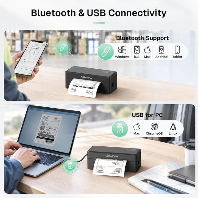 Alt view image 2 of 7 - Labelhive Bluetooth Thermal Shipping Label Printer, Wireless 4x6 Printer | For Small Business, Online Sellers, Home Office, Warehouse & Shipping, Compatible with iPhone, Android, Windows & Mac