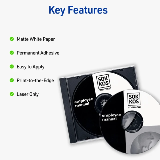 Alt view image 2 of 6 - Avery® Printable CD Labels, Matte White, Permanent Adhesive, Laser Printer Compatible, 250 Disc & 500 Spine Labels, Ideal for DVDs, PC Discs, Media Projects & More (5697)