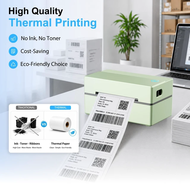 Alt view image 2 of 7 - Thermal Shipping Label Printer 4x6 Bluetooth Label Maker for Small Business | Wireless Mailing Shipping Printer for USPS UPS Amazon Shopify Etsy - Compatible with iPhone Android Windows & Mac (Green)
