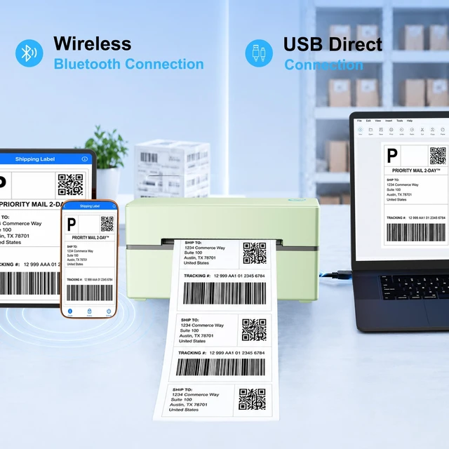 Alt view image 5 of 7 - Thermal Shipping Label Printer 4x6 Bluetooth Label Maker for Small Business | Wireless Mailing Shipping Printer for USPS UPS Amazon Shopify Etsy - Compatible with iPhone Android Windows & Mac (Green)