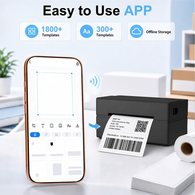 Alt view image 6 of 7 - Thermal Shipping Label Printer 4x6 Bluetooth Label Maker for Small Business | Wireless Mailing Shipping Printer for USPS UPS Amazon Shopify Etsy - Compatible with iPhone Android Windows & Mac (Black)