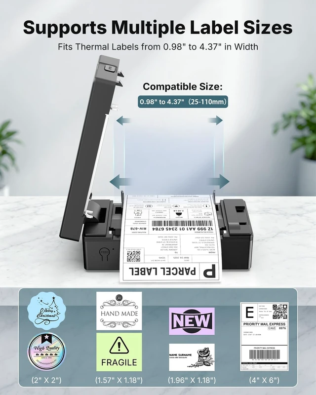 Alt view image 3 of 7 - TENSPEED 4x6 Bluetooth Thermal Shipping Label Printer, Black | Wireless for Shipping Packages and Small Business, Compatible with Win/Mac/Android/iOS, Works with E-commerce platforms