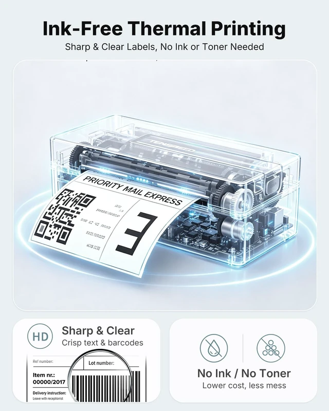 Alt view image 5 of 7 - TENSPEED 4x6 Bluetooth Thermal Shipping Label Printer, Black | Wireless for Shipping Packages and Small Business, Compatible with Win/Mac/Android/iOS, Works with E-commerce platforms