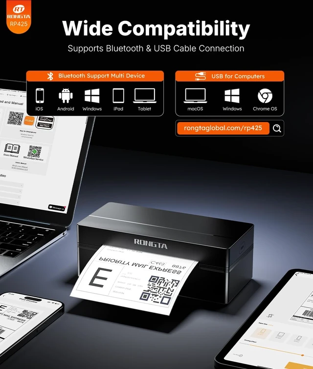 Alt view image 2 of 7 - Rongta Bluetooth Shipping Label Printer, Wireless 4x6 Thermal Label Printer for Shipping Packages, Support Phones, Compatible with Windows macOS Android iOS for Small Business