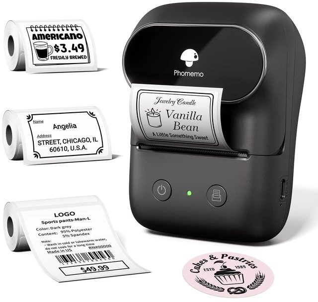 Main image of Phomemo Thermal Label Maker Machine with Tape (3 Rolls), Sticker Printer | 2 Inch Wide Waterproof Label Machine Easy to Use for Small Business, School, Black