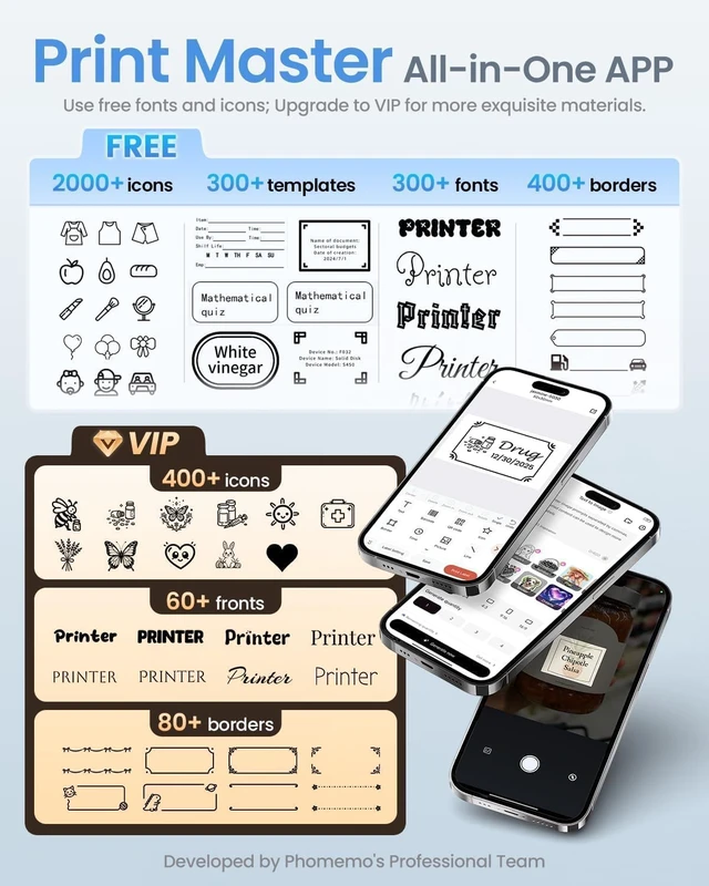 Alt view image 6 of 7 - Phomemo Thermal Label Maker Machine with Tape (3 Rolls), Sticker Printer | 2 Inch Wide Waterproof Label Machine Easy to Use for Small Business, School, Black