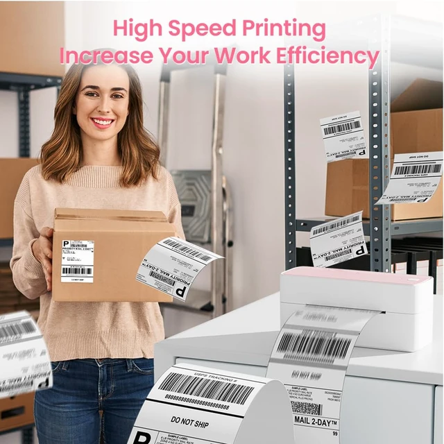 Alt view image 7 of 7 - Phomemo Bluetooth Thermal Label Printer, 241BT Label Printer & 20Pcs Labels | 4x6 Wireless Shipping Label Printer for Small Business & Package, Compatible with iPhone, Android, Shopify, USPS, Pink