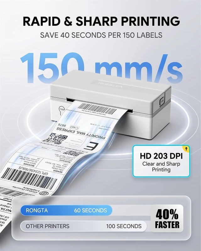 Alt view image 3 of 7 - Rongta Shipping Label Printer Bluetooth 4x6 Thermal Label Printer, White | Wireless Thermal Label Printer, Supports iPhone and Android devices, Suitable for Most of Thermal Shipping Labels