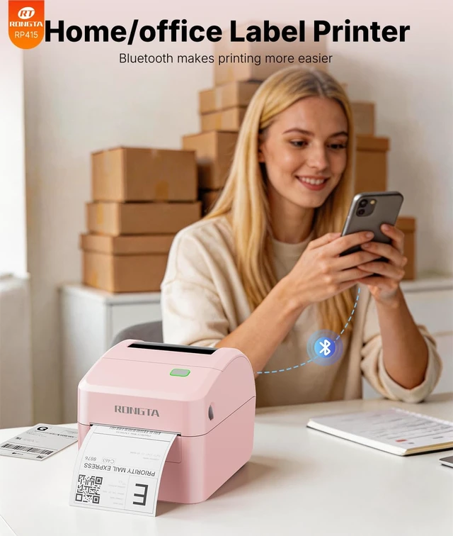 Alt view image 5 of 7 - Rongta 4x6 Bluetooth Shipping Label Printer | Thermal Label Printer for Shipping Packages, Small Business, Home, Office, Compatible with Major Platforms, Pink