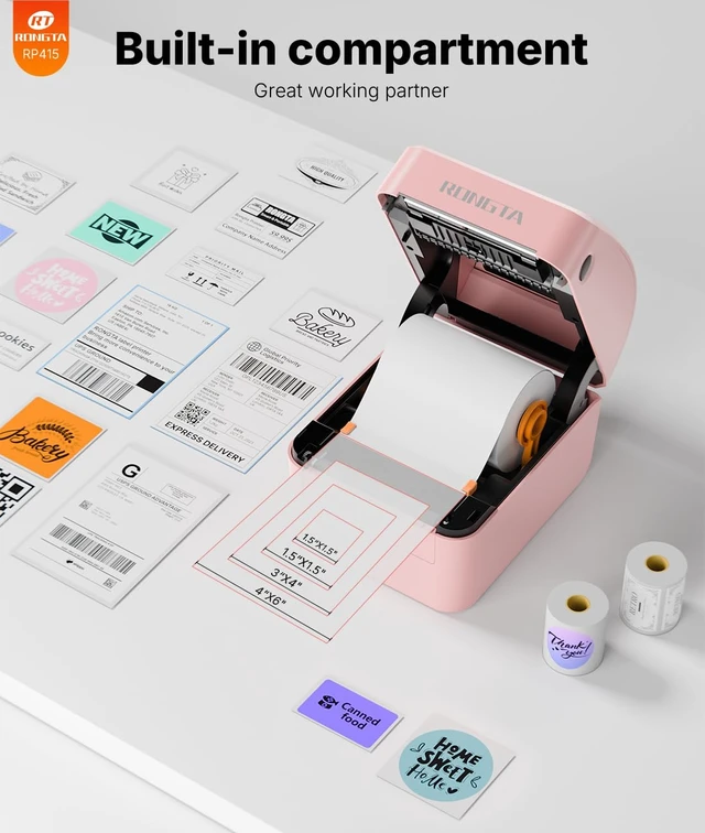 Alt view image 4 of 7 - Rongta 4x6 Bluetooth Shipping Label Printer | Thermal Label Printer for Shipping Packages, Small Business, Home, Office, Compatible with Major Platforms, Pink