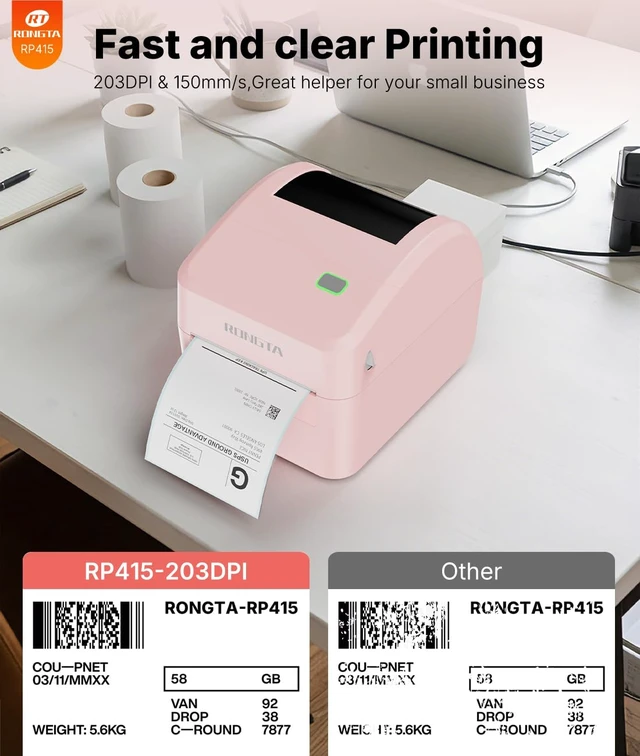 Alt view image 6 of 7 - Rongta 4x6 Bluetooth Shipping Label Printer | Thermal Label Printer for Shipping Packages, Small Business, Home, Office, Compatible with Major Platforms, Pink