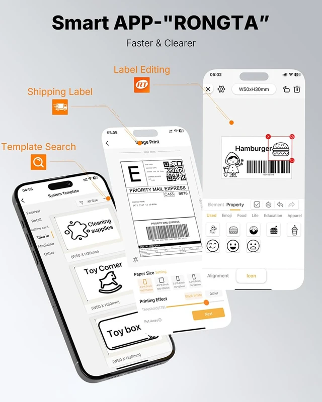 Alt view image 4 of 7 - Rongta Shipping Label Printer Bluetooth 4x6 Thermal Label Printer, White | Wireless Thermal Label Printer, Supports iPhone and Android devices, Suitable for Most of Thermal Shipping Labels