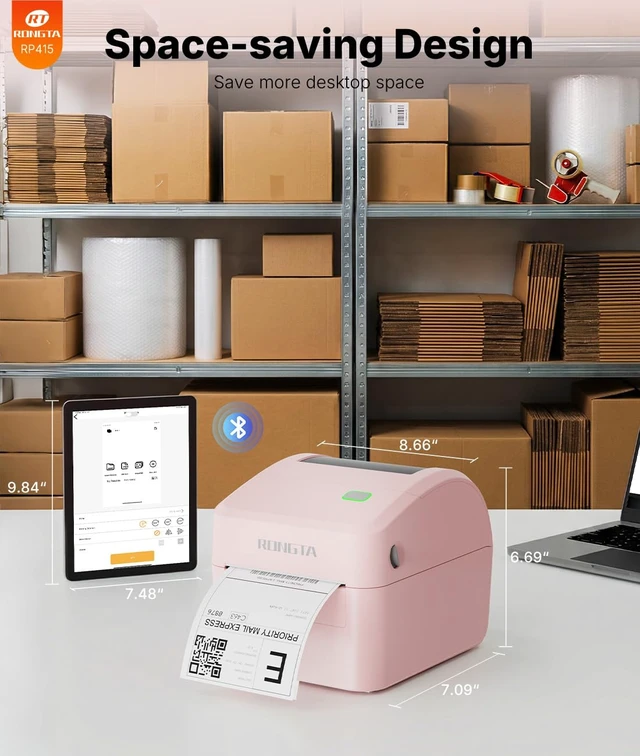 Alt view image 7 of 7 - Rongta 4x6 Bluetooth Shipping Label Printer | Thermal Label Printer for Shipping Packages, Small Business, Home, Office, Compatible with Major Platforms, Pink