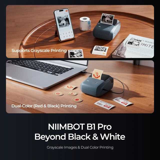 Alt view image 3 of 7 - NIIMBOT B1Pro Label Maker, 300DPI HD Sticker Printer for Photo, Blue | Red&Black Dual-Color Label Printer for Stores, Small Business, Built-in a Roll of Label(2 x 1.2 inches-White)