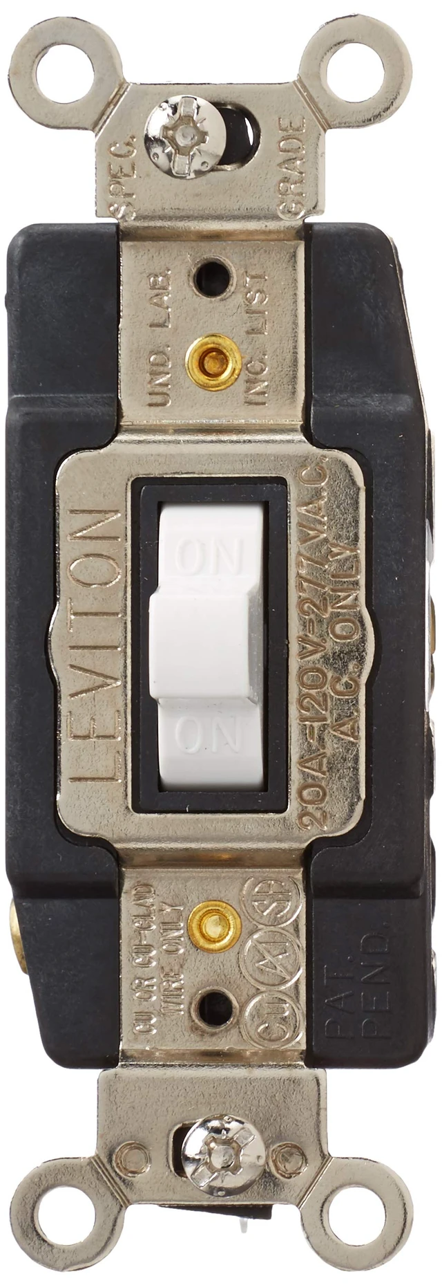 Alt view image 2 of 5 - Leviton 20-Amp 120/277-Volt Toggle Double-Pole AC Quiet Switch, 1286-W, White