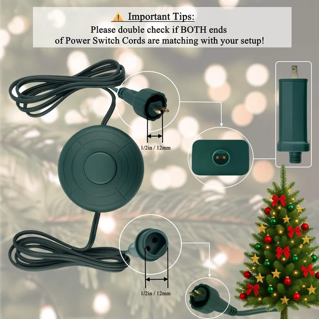 Alt view image 2 of 6 - 1/2inch Plug Power Cord with On/Off Foot Switch 6FT for Christmas Tree Lights Compatible Replacement for TS-8W29V, TS-13W29V, TS-17W29V, TS-18WL29V, TS-26WL29V, TS-48W29V - NO Lights Mode
