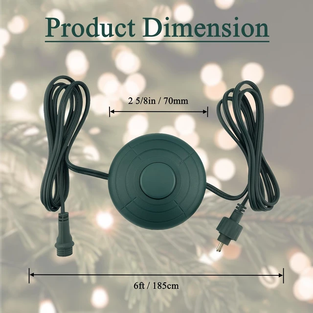 Alt view image 4 of 6 - 1/2inch Plug Power Cord with On/Off Foot Switch 6FT for Christmas Tree Lights Compatible Replacement for TS-8W29V, TS-13W29V, TS-17W29V, TS-18WL29V, TS-26WL29V, TS-48W29V - NO Lights Mode