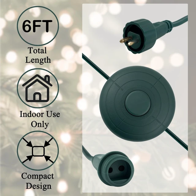 Alt view image 5 of 6 - 1/2inch Plug Power Cord with On/Off Foot Switch 6FT for Christmas Tree Lights Compatible Replacement for TS-8W29V, TS-13W29V, TS-17W29V, TS-18WL29V, TS-26WL29V, TS-48W29V - NO Lights Mode