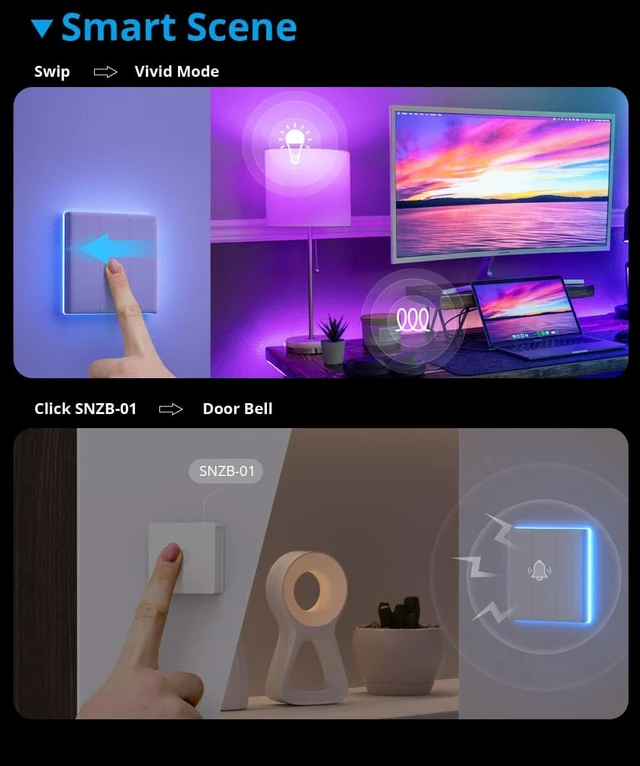 Alt view image 6 of 7 - SONOFF Smart Light Switch, 2.4GHz WiFi Interruptor Inteligente, Neutral Wire Required, Voice Control with Alexa and Google Home, Touch Button, Wall Mounting, T5 4 Gang 1 Way