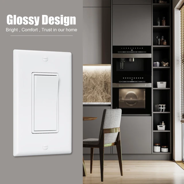 Alt view image 7 of 7 - ThunderWay 30 Pack Single Pole Decorator Light Switch with Wallplate, White | 15A 120V/277V, On/Off Paddle Switch, Residential Grade, Gloss Finish, UL Listed