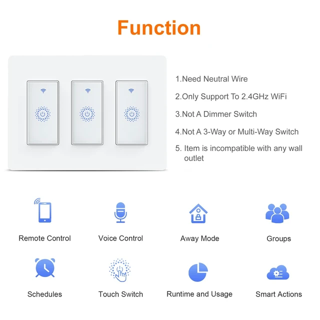Alt view image 2 of 7 - Smart Light Switch WiFi Switch Touch Wall Switch 3 Gang | Compatible with Alexa Google Home and IFTTT, Voice and Remote Control, No Hub Required