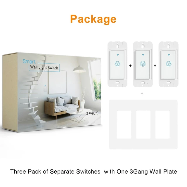 Alt view image 7 of 7 - Smart Light Switch WiFi Switch Touch Wall Switch 3 Gang | Compatible with Alexa Google Home and IFTTT, Voice and Remote Control, No Hub Required