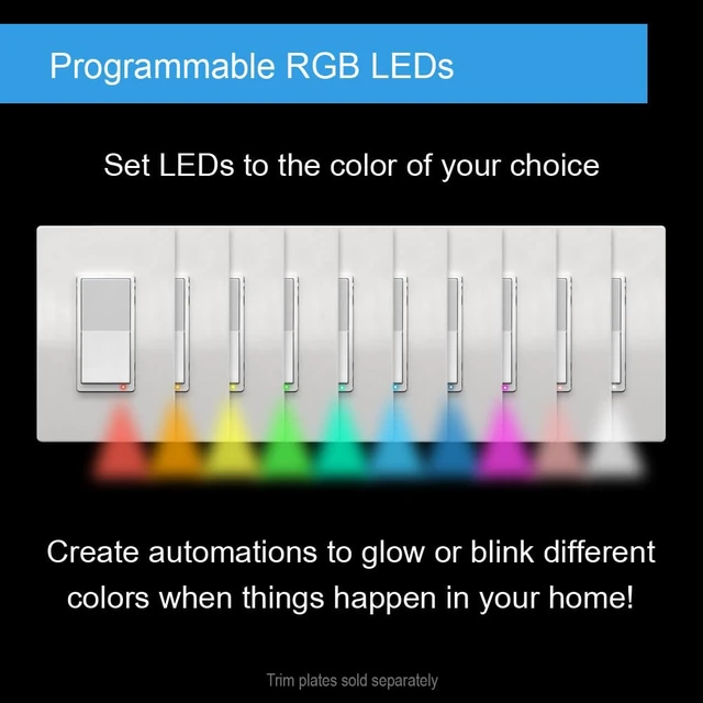 Alt view image 3 of 5 - HomeSeer Smart Light Switch (WS300), 800 Series Long Range Z-Wave Technology, Includes Programmable RGB LED Indicatory, Multi-Tap Scene Control, Compatible with HomeSeer, Home Assistant (1-Pack)