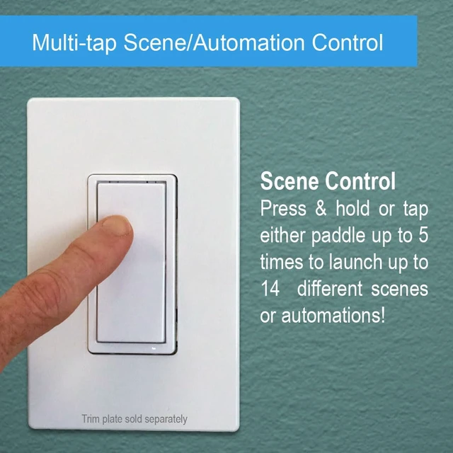 Alt view image 4 of 5 - HomeSeer Smart Light Switch (WS300), 800 Series Long Range Z-Wave Technology, Includes Programmable RGB LED Indicatory, Multi-Tap Scene Control, Compatible with HomeSeer, Home Assistant (1-Pack)
