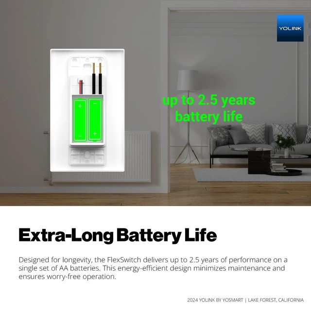 Alt view image 5 of 7 - YoLink FlexSwitch Smart Light Switch, No Neutral Wire, YS5709 | Timers, Overheat Protection, Up to 2.5-Year Battery Life, LoRa YoLink Protocol Up to 2034 Feet, YoLink Hub Required