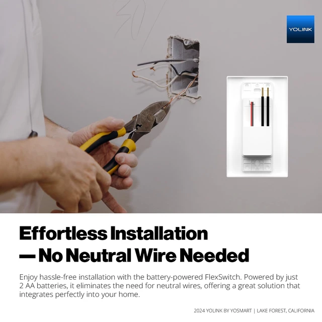 Alt view image 3 of 7 - YoLink FlexSwitch Smart Light Switch, No Neutral Wire, YS5709 | Timers, Overheat Protection, Up to 2.5-Year Battery Life, LoRa YoLink Protocol Up to 2034 Feet, YoLink Hub Required