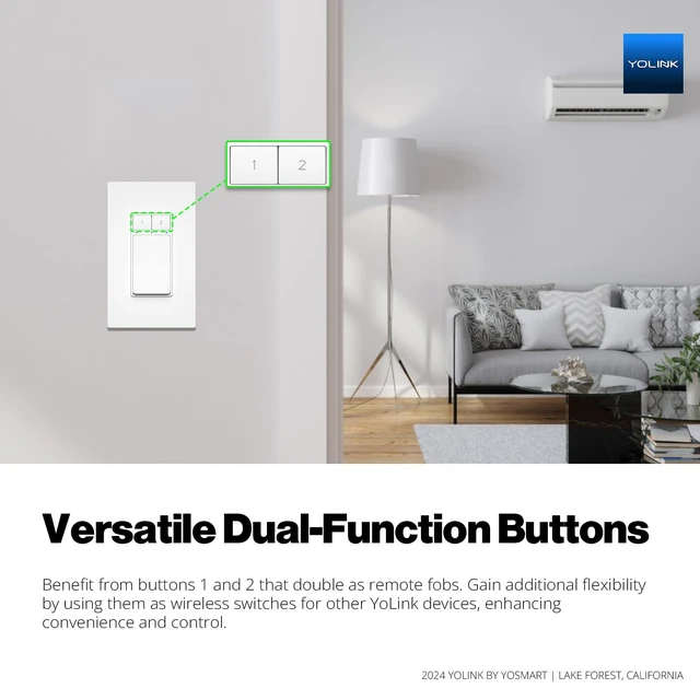 Alt view image 4 of 7 - YoLink FlexSwitch Smart Light Switch, No Neutral Wire, YS5709 | Timers, Overheat Protection, Up to 2.5-Year Battery Life, LoRa YoLink Protocol Up to 2034 Feet, YoLink Hub Required