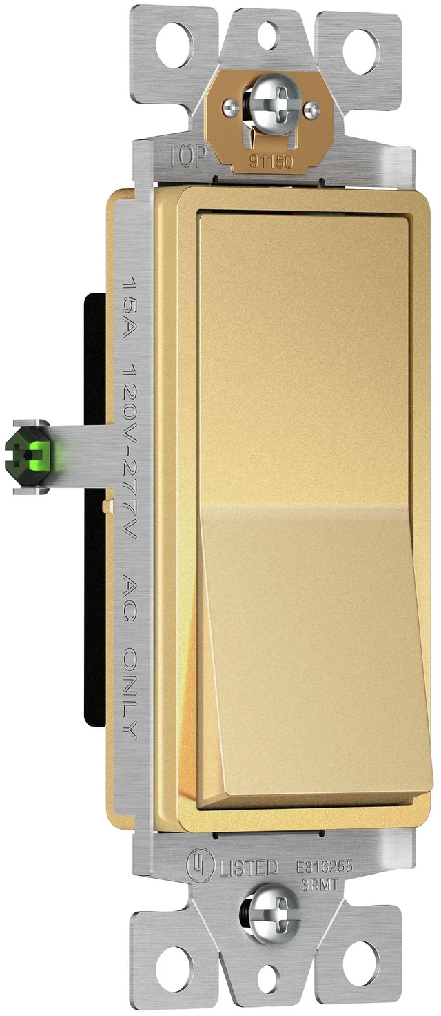 Alt view image 2 of 7 - ENERLITES Gold Single Pole Decorator Paddle Light Switch, 15A, 10 Pack | Decorative Rocker Switch, 120V/277V, 3 Wire, Grounding Screw, Residential Grade, Gloss Finish, UL Listed